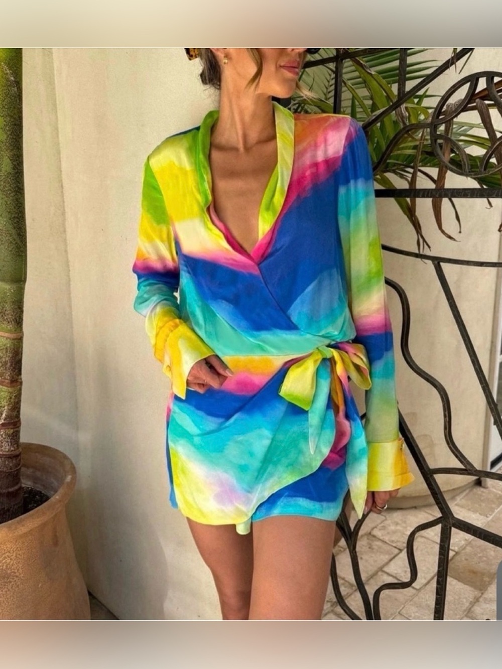 Rococo Sand Rainbow Tie-Dye Wrap romper